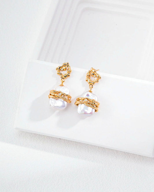 Twine Square Pearl Drop Earrings