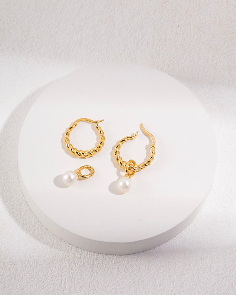 Twist Hoop Pearl Drop Earrings