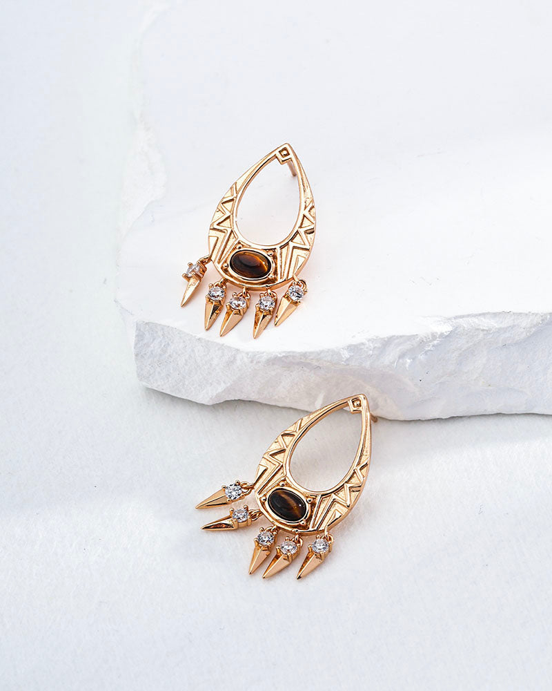 Vintage Ovate Gemstone Drop Earrings