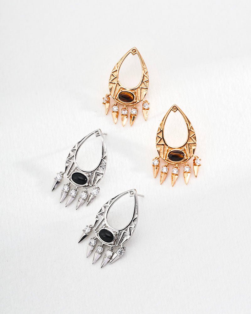 Vintage Ovate Gemstone Drop Earrings