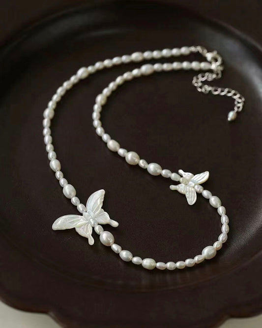 White Shell Butterfly Pearl Necklace