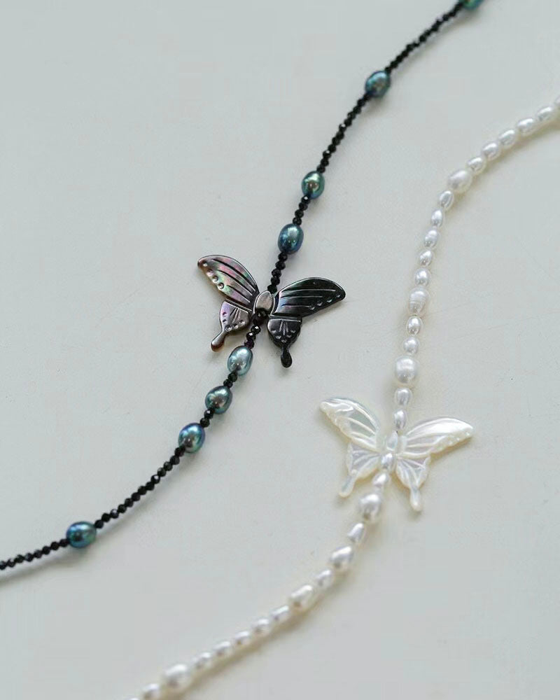 White Shell Butterfly Pearl Necklace