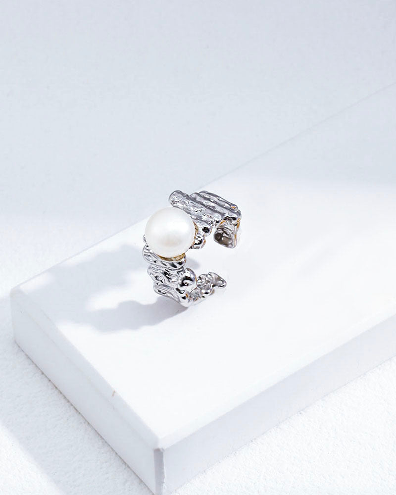 Molten Pearl Sculptural Open Ring